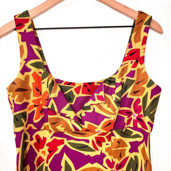 Vintage TALBOTS Linen Dress Womens 8 Tropical Print Floral Summer Hawaiian Beach - Picture 2 of 13